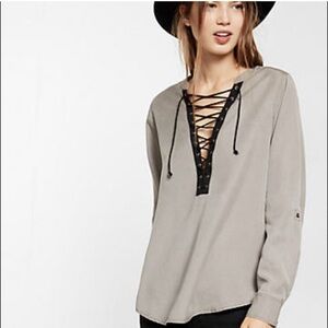 Express Gray Lace-Up Top